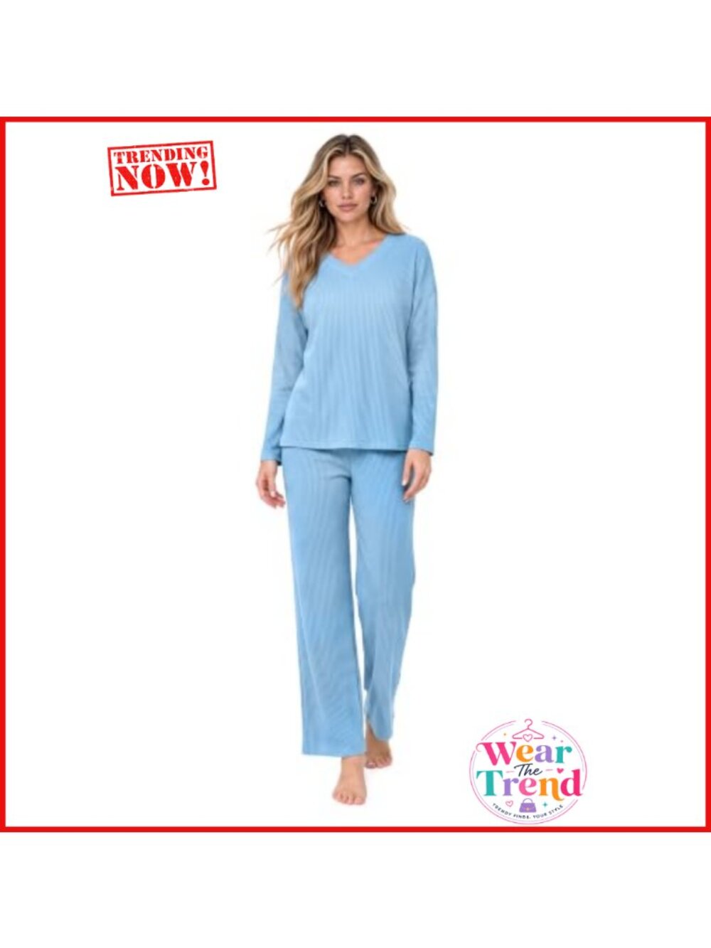 Women Fleece Pajama Set Ultra Soft 2 Piece Long Sleeve V-Neck Sleepwear